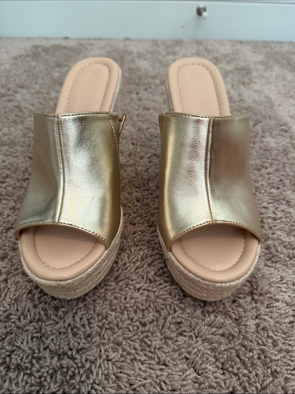 Metallic Gold Espadrille Wedge Mules for Women
